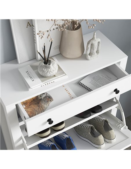 HOMCOM Narrow Shoe Cabinet with 2 Flip Drawers and Adjustable Shelves, White - pic 165535 | FastDaddyshop