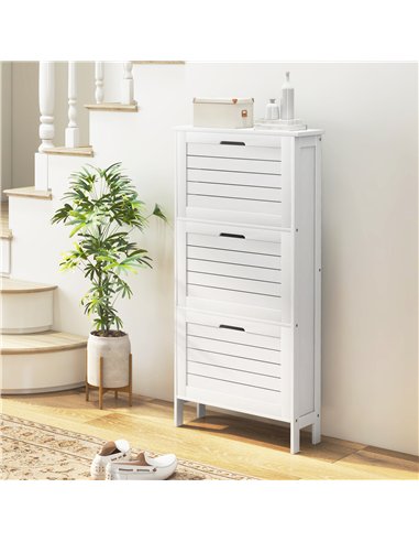 HOMCOM Narrow Shoe Cabinet with 3 Flip Drawers - White