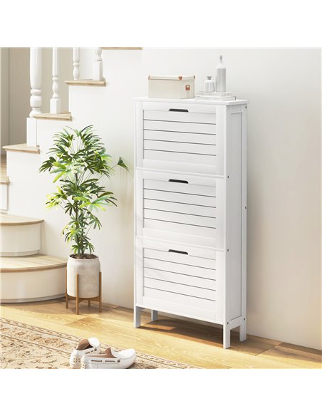 HOMCOM Narrow Shoe Cabinet with 3 Flip Drawers - White - pic 165538 | FastDaddyshop