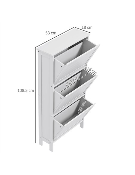 HOMCOM Narrow Shoe Cabinet with 3 Flip Drawers - White - pic 165539 | FastDaddyshop