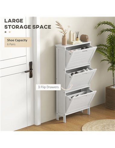 HOMCOM Narrow Shoe Cabinet with 3 Flip Drawers - White