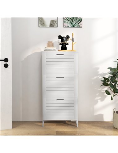 HOMCOM Narrow Shoe Cabinet with 3 Flip Drawers - White