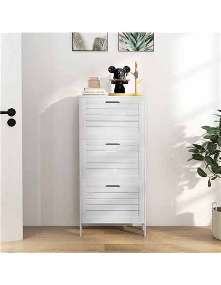 HOMCOM Narrow Shoe Cabinet with 3 Flip Drawers - White - pic 165542 | FastDaddyshop