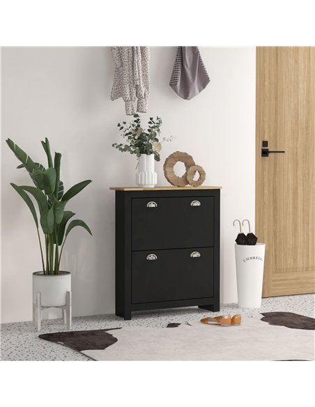 HOMCOM 2 Drawer Shoe Cabinet Modern Narrow Shoe Cupboard Hallway Wooden Storage Organiser with Flip Doors Adjustable Shelf for 6 - pic 165547 | FastDaddyshop