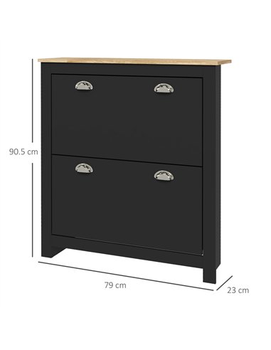 HOMCOM 2 Drawer Shoe Cabinet Modern Narrow Shoe Cupboard Hallway Wooden Storage Organiser with Flip Doors Adjustable Shelf for 6