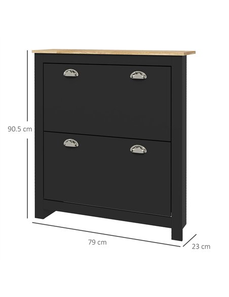 HOMCOM 2 Drawer Shoe Cabinet Modern Narrow Shoe Cupboard Hallway Wooden Storage Organiser with Flip Doors Adjustable Shelf for 6 - pic 165548 | FastDaddyshop