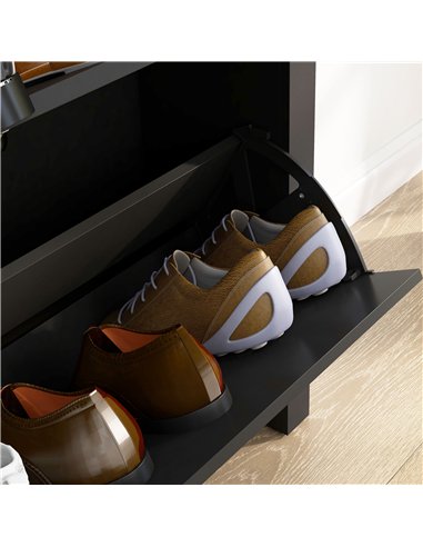 HOMCOM 2 Drawer Shoe Cabinet Modern Narrow Shoe Cupboard Hallway Wooden Storage Organiser with Flip Doors Adjustable Shelf for 6