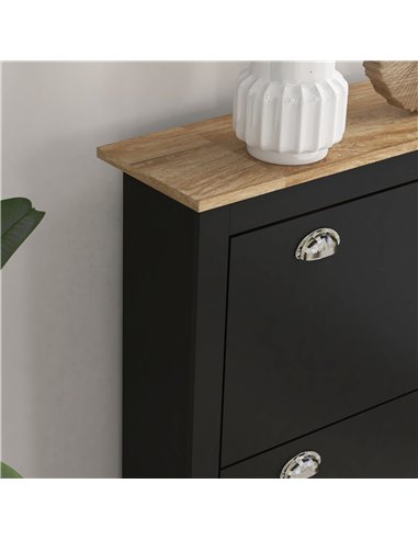 HOMCOM 2 Drawer Shoe Cabinet Modern Narrow Shoe Cupboard Hallway Wooden Storage Organiser with Flip Doors Adjustable Shelf for 6