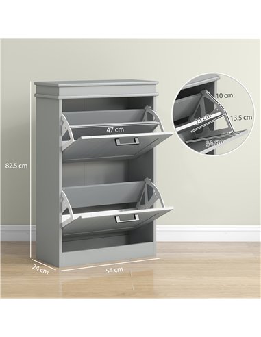 HOMCOM Two-Drawer Minimalistic Shoe Storage Cabinet, for 10 Shoes, Grey