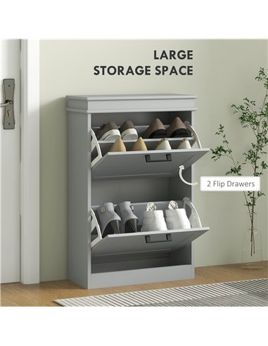 HOMCOM Two-Drawer Minimalistic Shoe Storage Cabinet, for 10 Shoes, Grey