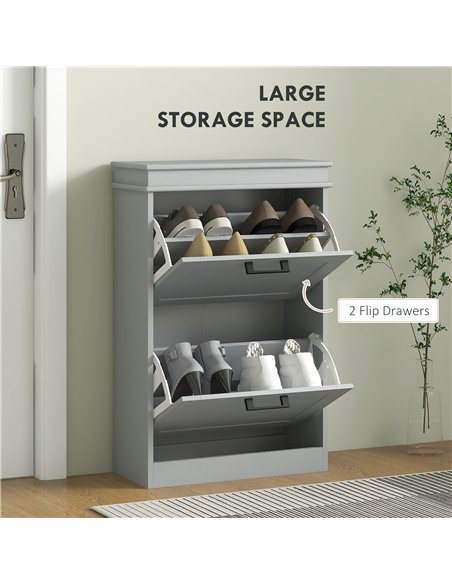 HOMCOM Two-Drawer Minimalistic Shoe Storage Cabinet, for 10 Shoes, Grey - pic 165558 | FastDaddyshop