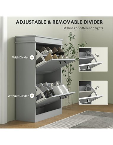 HOMCOM Two-Drawer Minimalistic Shoe Storage Cabinet, for 10 Shoes, Grey
