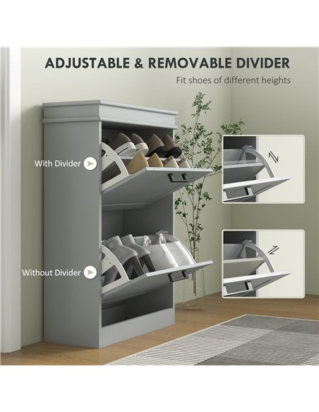 HOMCOM Two-Drawer Minimalistic Shoe Storage Cabinet, for 10 Shoes, Grey - pic 165559 | FastDaddyshop