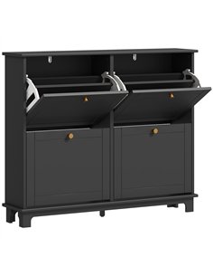 HOMCOM Narrow Shoe Storage Cabinet, Slim Shoe Cabinet with 4 Flip Drawers, Adjustable Shelves for 16 Pairs of Shoes, Black