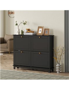 HOMCOM Narrow Shoe Storage Cabinet, Slim Shoe Cabinet with 4 Flip Drawers, Adjustable Shelves for 16 Pairs of Shoes, Black 2