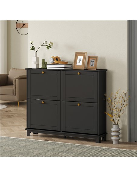 HOMCOM Narrow Shoe Storage Cabinet, Slim Shoe Cabinet with 4 Flip Drawers, Adjustable Shelves for 16 Pairs of Shoes, Black - pic 165565 | FastDaddyshop