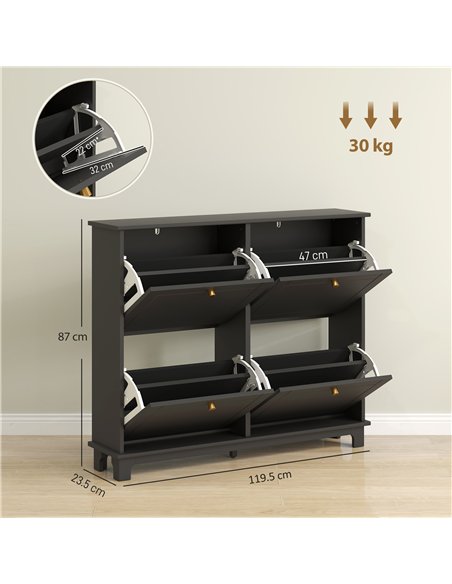 HOMCOM Narrow Shoe Storage Cabinet, Slim Shoe Cabinet with 4 Flip Drawers, Adjustable Shelves for 16 Pairs of Shoes, Black - pic 165566 | FastDaddyshop