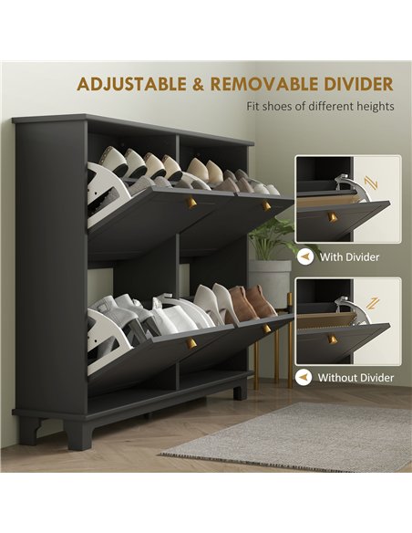 HOMCOM Narrow Shoe Storage Cabinet, Slim Shoe Cabinet with 4 Flip Drawers, Adjustable Shelves for 16 Pairs of Shoes, Black - pic 165568 | FastDaddyshop