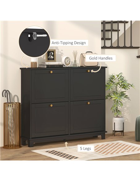 HOMCOM Narrow Shoe Storage Cabinet, Slim Shoe Cabinet with 4 Flip Drawers, Adjustable Shelves for 16 Pairs of Shoes, Black - pic 165569 | FastDaddyshop