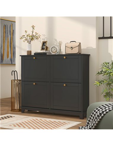 HOMCOM Narrow Shoe Storage Cabinet, Slim Shoe Cabinet with 4 Flip Drawers, Adjustable Shelves for 16 Pairs of Shoes, Black
