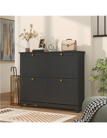HOMCOM Narrow Shoe Storage Cabinet, Slim Shoe Cabinet with 4 Flip Drawers, Adjustable Shelves for 16 Pairs of Shoes, Black - pic 165570 | FastDaddyshop