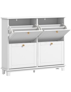 HOMCOM Narrow Shoe Storage Cabinet, Slim Shoe Cabinet with 4 Flip Drawers, Adjustable Shelves for 16 Pairs of Shoes, White