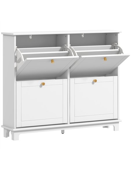 HOMCOM Narrow Shoe Storage Cabinet, Slim Shoe Cabinet with 4 Flip Drawers, Adjustable Shelves for 16 Pairs of Shoes, White - pic 165573 | FastDaddyshop