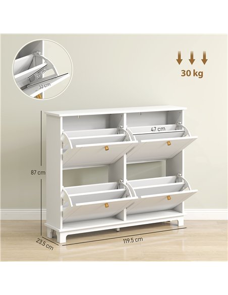 HOMCOM Narrow Shoe Storage Cabinet, Slim Shoe Cabinet with 4 Flip Drawers, Adjustable Shelves for 16 Pairs of Shoes, White - pic 165575 | FastDaddyshop
