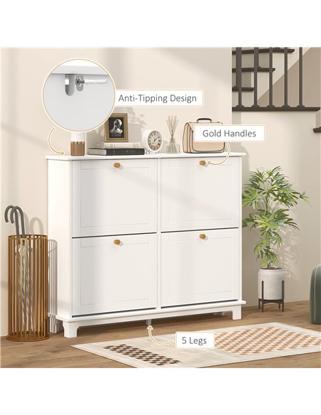 HOMCOM Narrow Shoe Storage Cabinet, Slim Shoe Cabinet with 4 Flip Drawers, Adjustable Shelves for 16 Pairs of Shoes, White - pic 165578 | FastDaddyshop