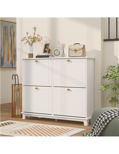 HOMCOM Narrow Shoe Storage Cabinet, Slim Shoe Cabinet with 4 Flip Drawers, Adjustable Shelves for 16 Pairs of Shoes, White