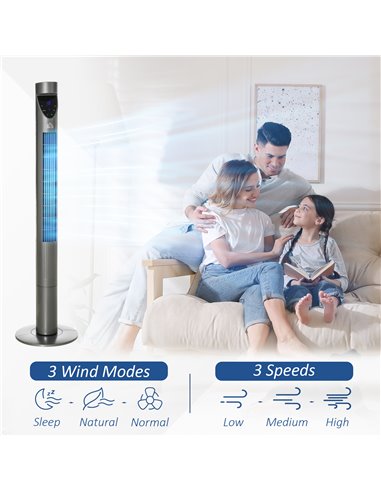 Homcom 46" Tower Fan Cooling with Ionizer, Air Filter, Oscillating, 3 Speed, Timer, Remote, Grey