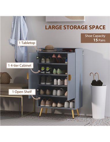 HOMCOM Modern Shoe Cabinet with 2 Doors, Open Shelf and Adjustable Shelves, 15 Pair Hallway Shoe Cupboard, Entryway Storage Unit