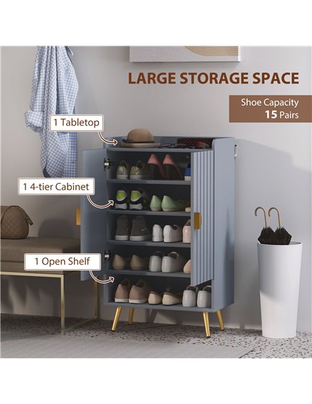 HOMCOM Modern Shoe Cabinet with 2 Doors, Open Shelf and Adjustable Shelves, 15 Pair Hallway Shoe Cupboard, Entryway Storage Unit - pic 165585 | FastDaddyshop