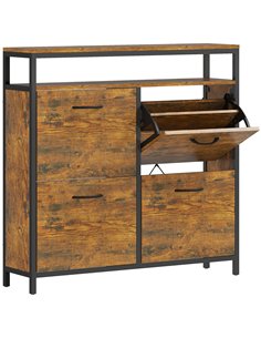 HOMCOM Shoe Storage Cabinet with 4 Flip Drawers and Open Shelf - Rustic Brown