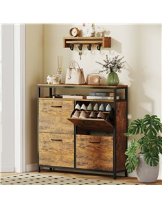 HOMCOM Shoe Storage Cabinet with 4 Flip Drawers and Open Shelf - Rustic Brown 2