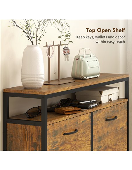 HOMCOM Shoe Storage Cabinet with 4 Flip Drawers and Open Shelf - Rustic Brown - pic 165604 | FastDaddyshop
