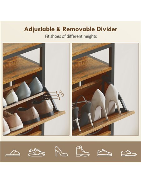 HOMCOM Shoe Storage Cabinet with 4 Flip Drawers and Open Shelf - Rustic Brown - pic 165605 | FastDaddyshop