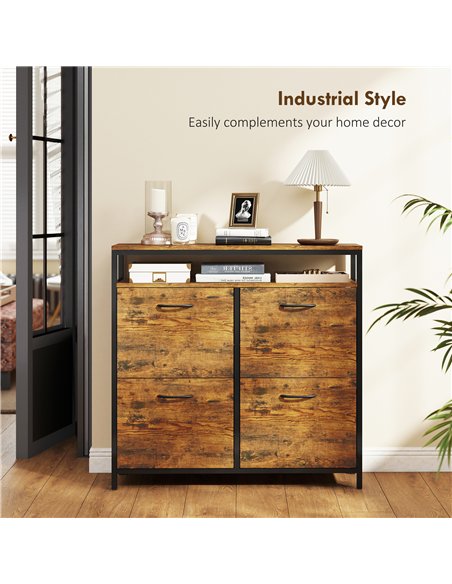 HOMCOM Shoe Storage Cabinet with 4 Flip Drawers and Open Shelf - Rustic Brown - pic 165606 | FastDaddyshop