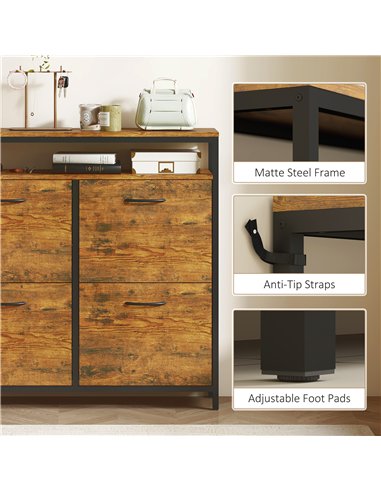 HOMCOM Shoe Storage Cabinet with 4 Flip Drawers and Open Shelf - Rustic Brown