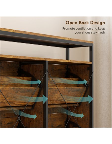 HOMCOM Shoe Storage Cabinet with 4 Flip Drawers and Open Shelf - Rustic Brown - pic 165608 | FastDaddyshop