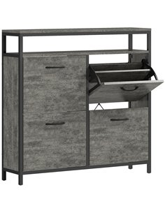 HOMCOM Shoe Storage Cabinet with 4 Flip Drawers and Open Shelf - Cement Grey