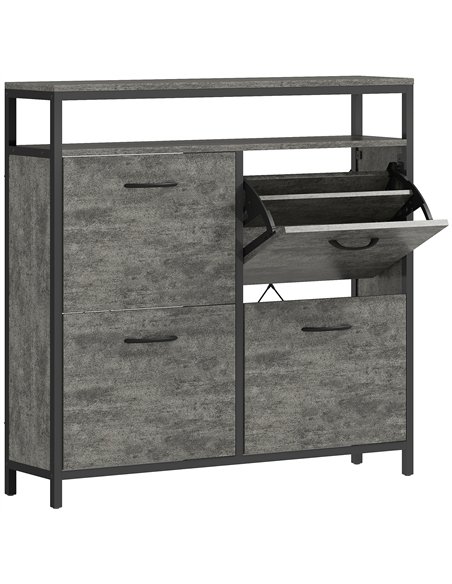HOMCOM Shoe Storage Cabinet with 4 Flip Drawers and Open Shelf - Cement Grey - pic 165609 | FastDaddyshop