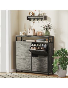 HOMCOM Shoe Storage Cabinet with 4 Flip Drawers and Open Shelf - Cement Grey 2