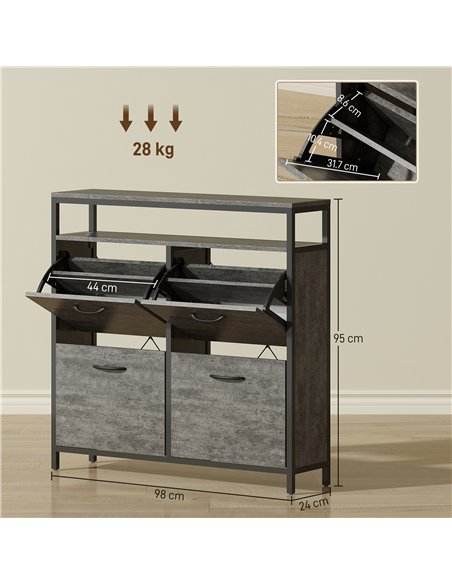 HOMCOM Shoe Storage Cabinet with 4 Flip Drawers and Open Shelf - Cement Grey - pic 165611 | FastDaddyshop