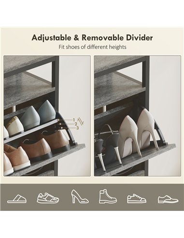 HOMCOM Shoe Storage Cabinet with 4 Flip Drawers and Open Shelf - Cement Grey