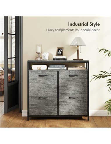 HOMCOM Shoe Storage Cabinet with 4 Flip Drawers and Open Shelf - Cement Grey