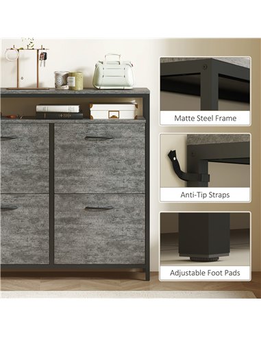 HOMCOM Shoe Storage Cabinet with 4 Flip Drawers and Open Shelf - Cement Grey