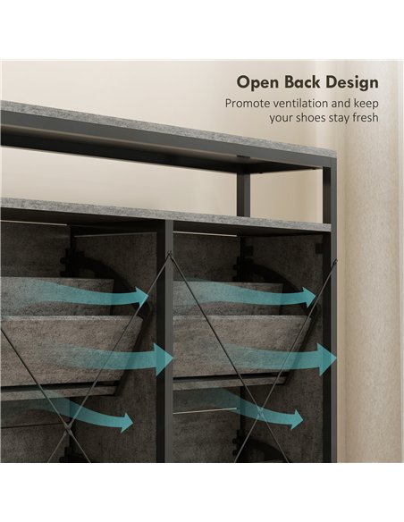 HOMCOM Shoe Storage Cabinet with 4 Flip Drawers and Open Shelf - Cement Grey - pic 165617 | FastDaddyshop