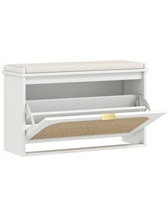HOMCOM Boho Shoe Bench with Padded Seat and Flip-Drawer - White