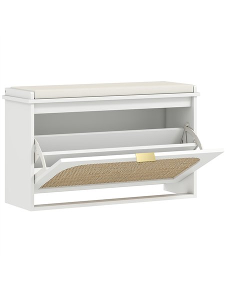 HOMCOM Boho Shoe Bench with Padded Seat and Flip-Drawer - White - pic 165618 | FastDaddyshop